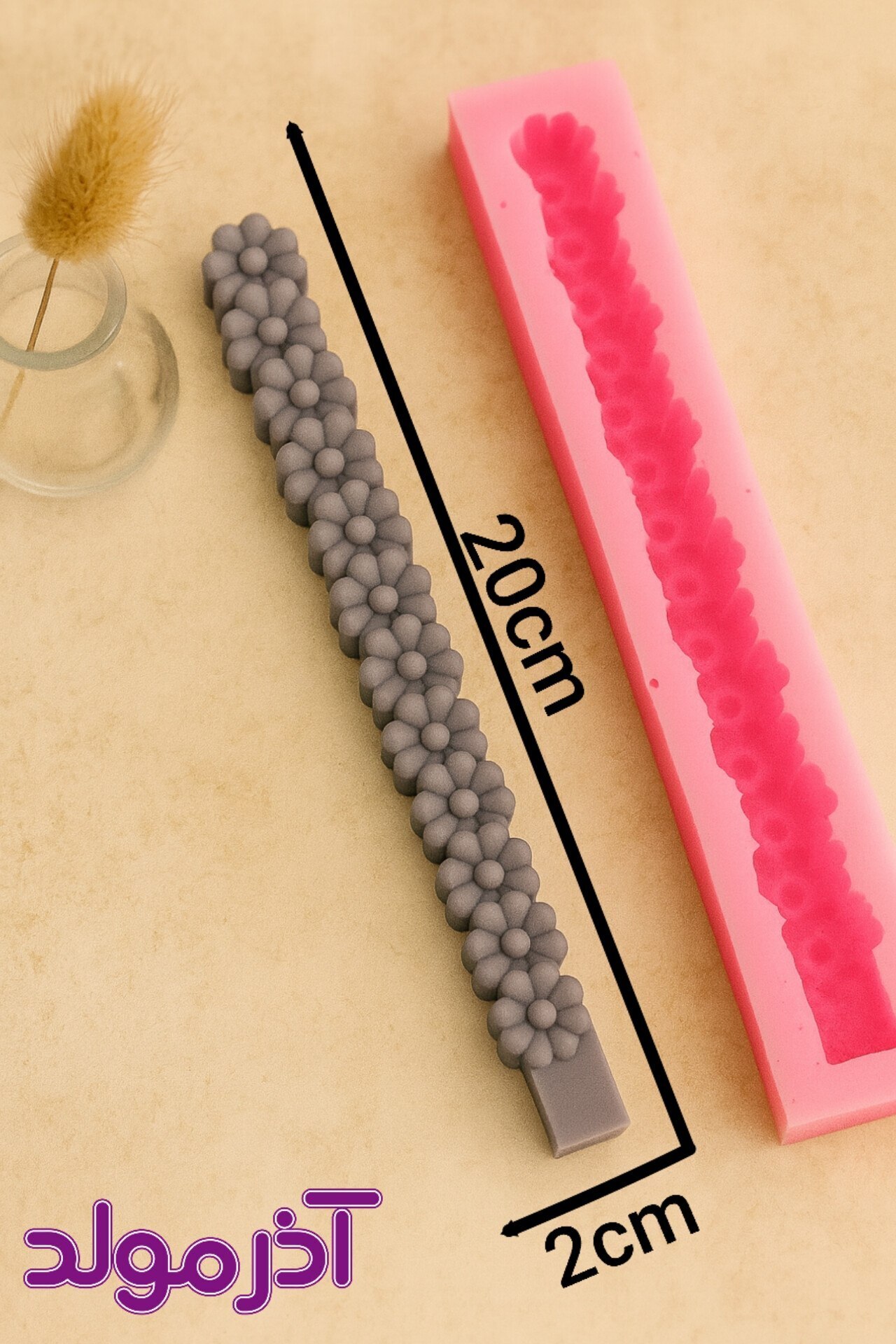 قالب سیلیکونی قلمی گل مارگاریت و قلب